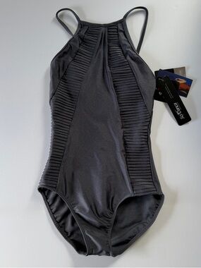 SoDanca Women's Grey Ribbed High-Neck Leotard